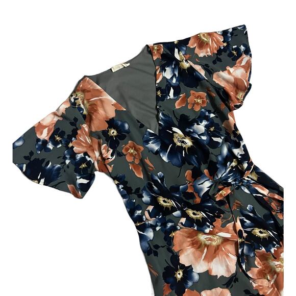 Peach Love High Low Floral Maxi Size Small Gray Pink Blue V-Neck Flutter Sleeves - Picture 2 of 13